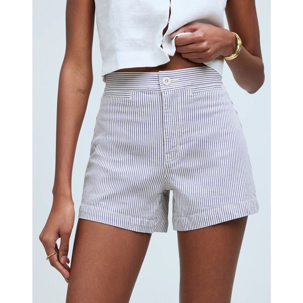 Madewell Shorts Women 29 Stripe High Rise Welt Pocket Emmett Stretch Smoky Grape